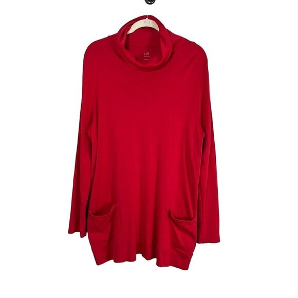 J Jill Top Women XL Red Neutral Festive Pima Cotton Holiday Office Work Cozy 80s - Picture 1 of 9